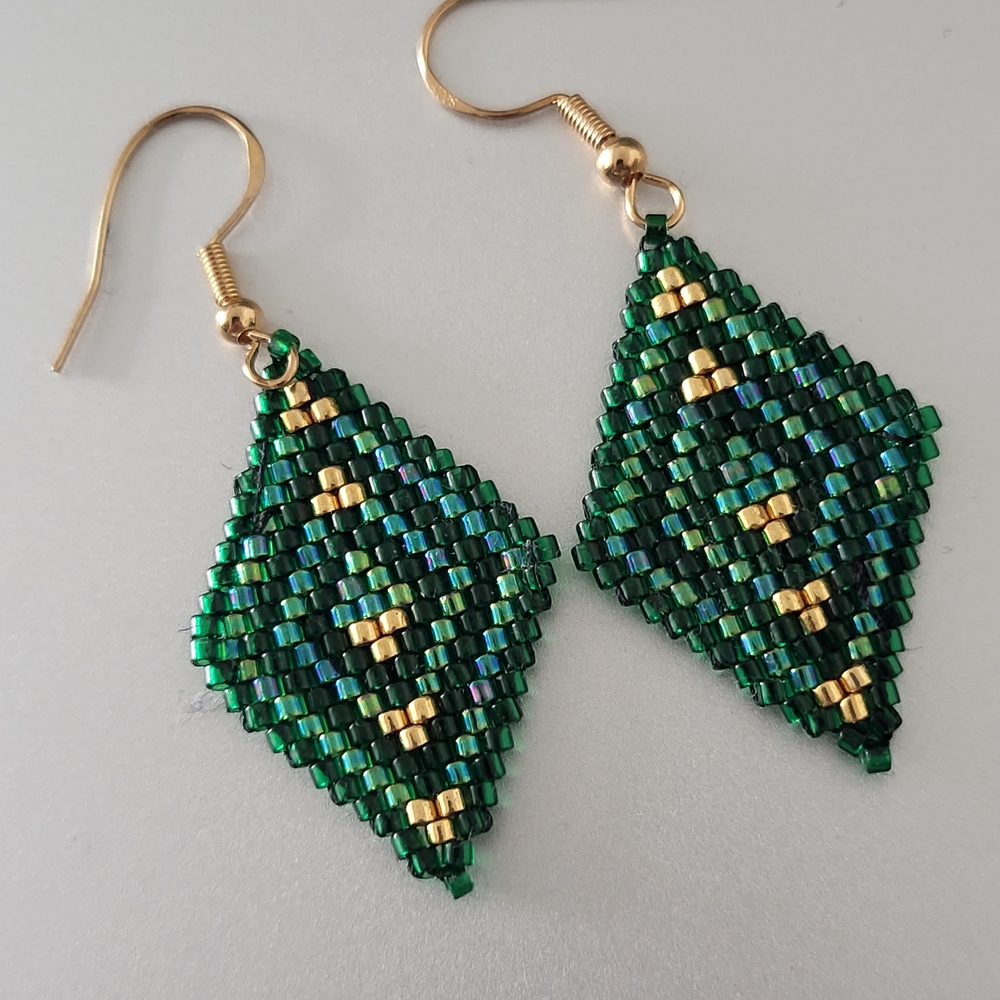 Elegant Green and Gold Beaded Earrings